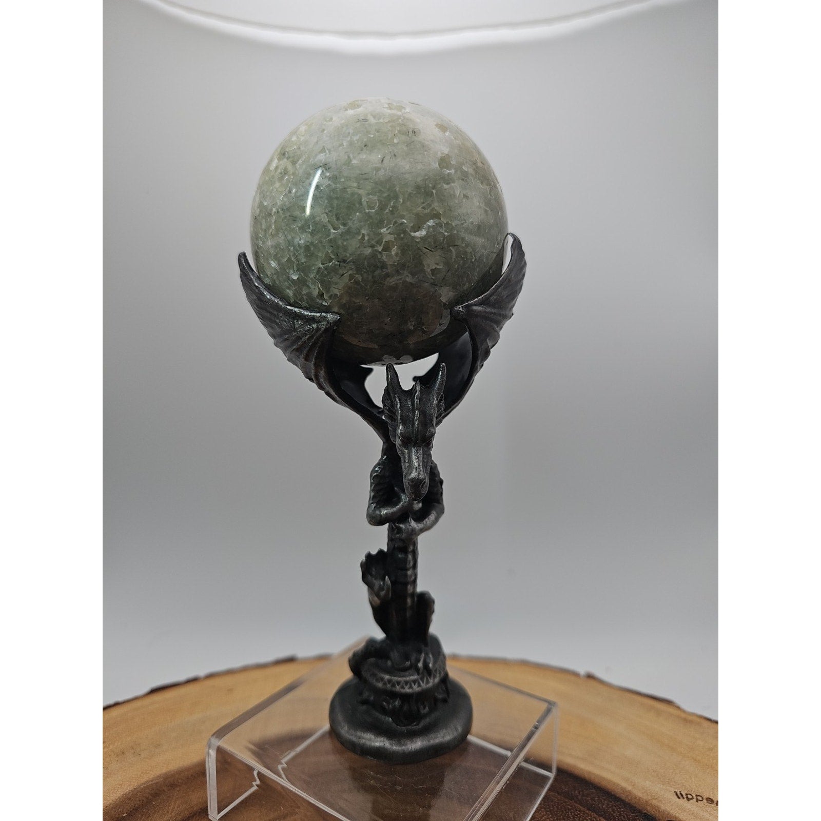 1lb 70mm Green Quartz W/Dragon Stand