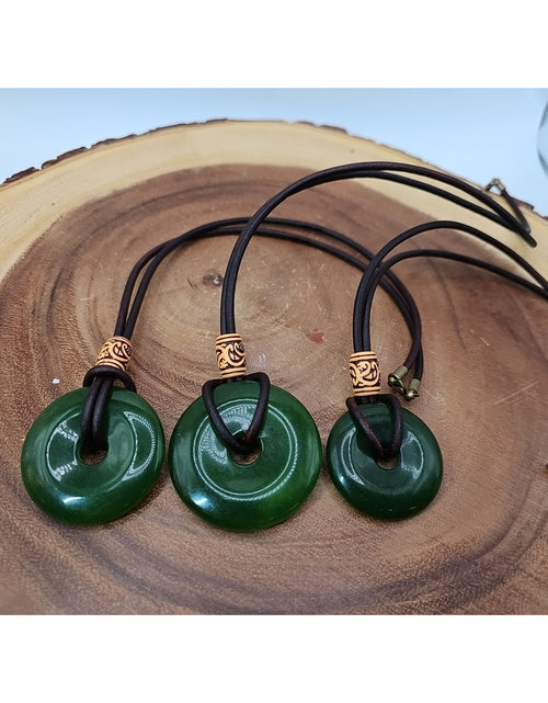 Load image into Gallery viewer, Green jade good luck pendant 16in Leather Cord
