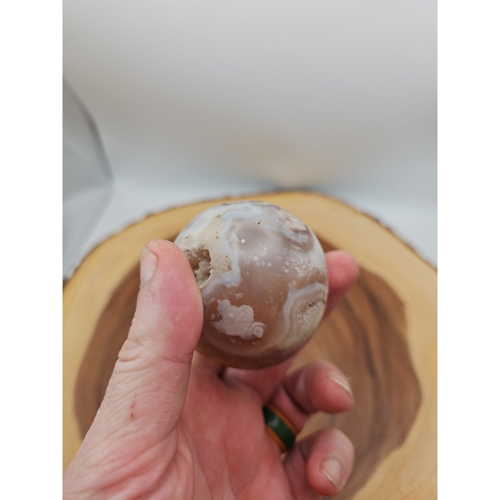 Flower agate sphere .59lbs W/stand