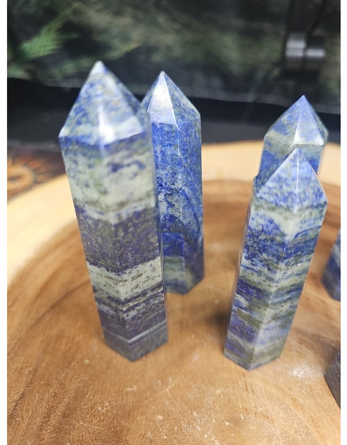 Load image into Gallery viewer, 1 Each Natural Blue Lapis Lazuli &amp; Pyrite Crystal Point Tower Brazil Rare
