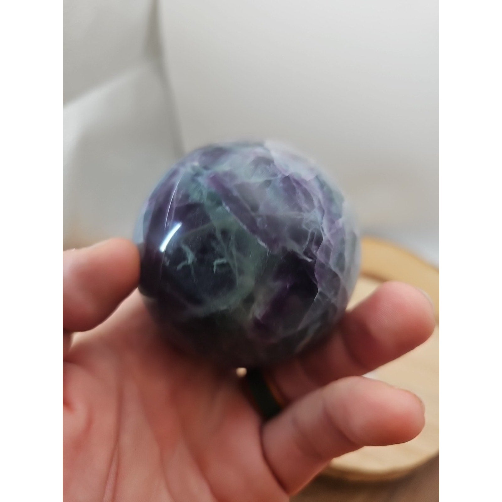 1.09lb Natural Rainbow Fluorite Quartz Crystal Sphere Ball Polished
