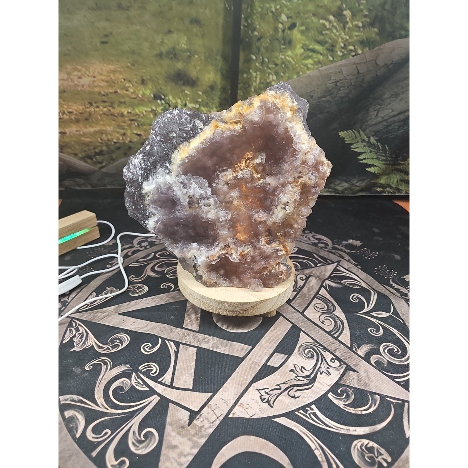11.9LB Natural fluorite quartz crystal Cluster specimen W/led Back Light Stand