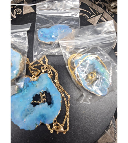 Blue Agate Necklace with 16in Chain