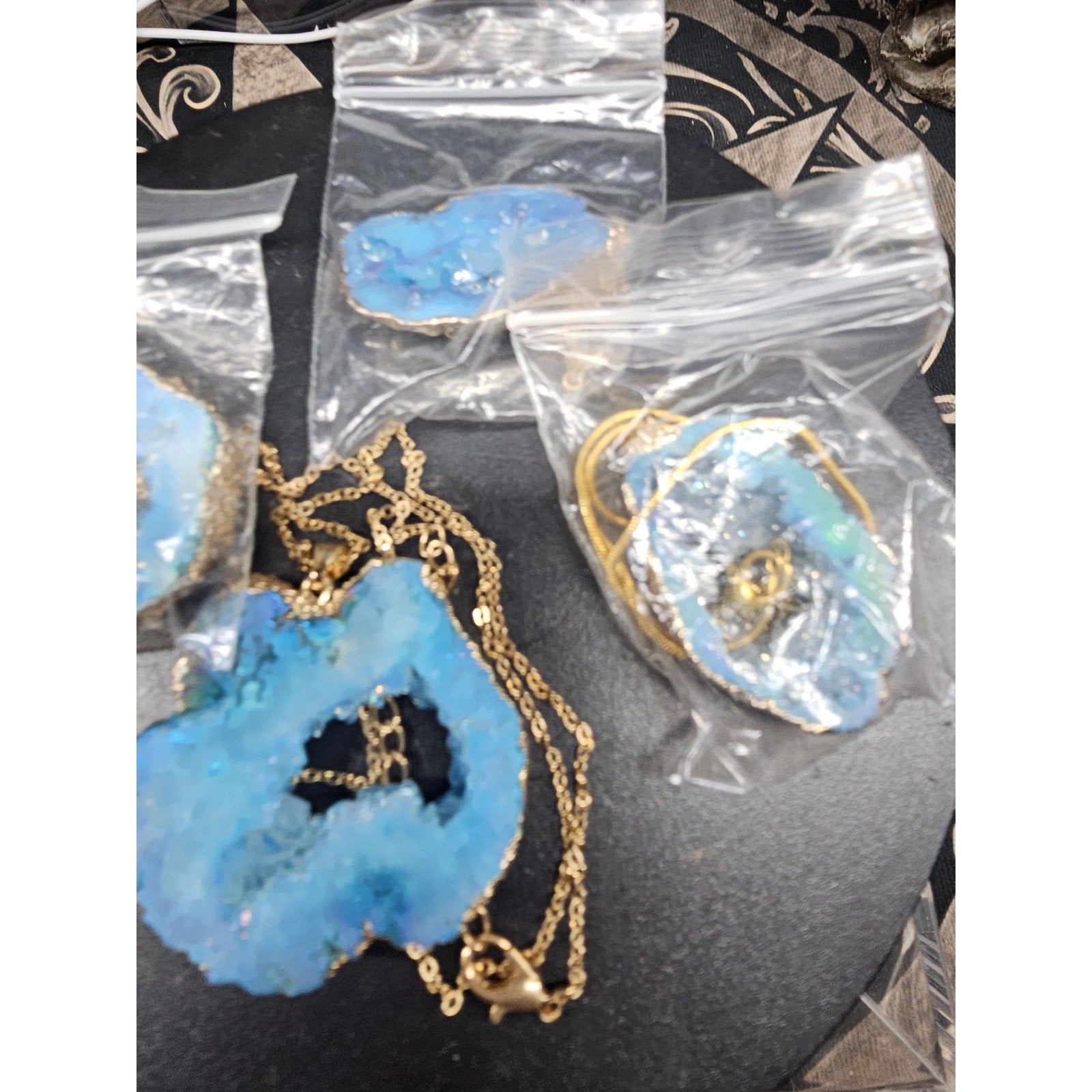 Blue Agate Necklace with 16in Chain