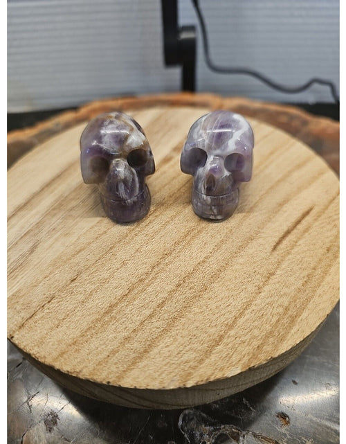 Load image into Gallery viewer, 1 Pair DREAM AMETHYST CRYSTAL SKULLS 93g BEAUTIFUL AMETHYST DISPLAY ☠️
