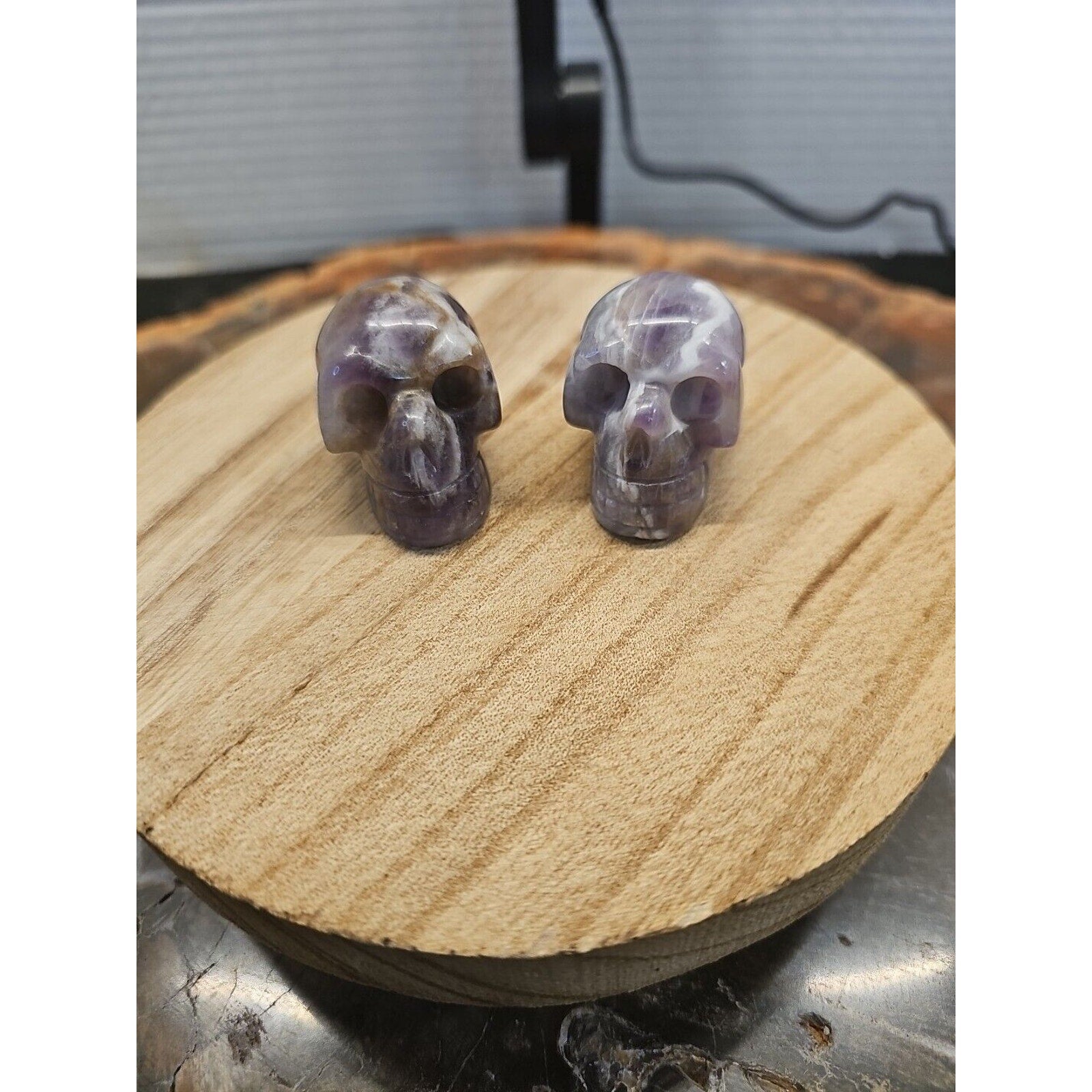 1 Pair DREAM AMETHYST CRYSTAL SKULLS 93g BEAUTIFUL AMETHYST DISPLAY ☠️