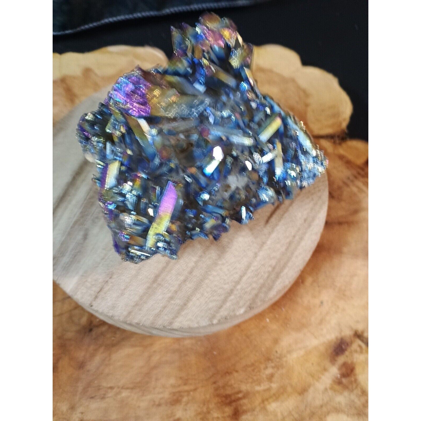 0.68lb Rainbow Aqua Aura Quartz Crystal Cluster Points Titanium Coating