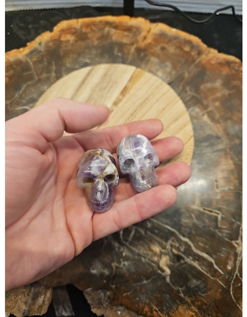 Load image into Gallery viewer, 1 Pair DREAM AMETHYST CRYSTAL SKULLS 93g BEAUTIFUL AMETHYST DISPLAY ☠️
