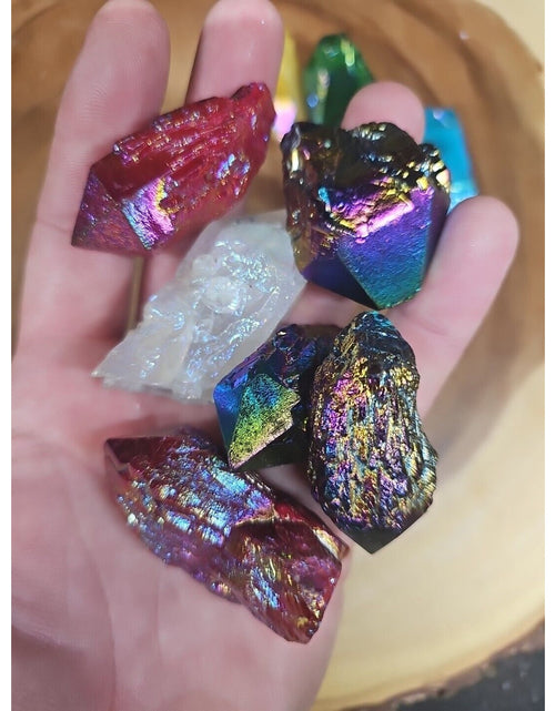 Load image into Gallery viewer, 10Pcs .68lbs Rainbow Aqua Aura Quartz Crystal Points Titanium Coating B1
