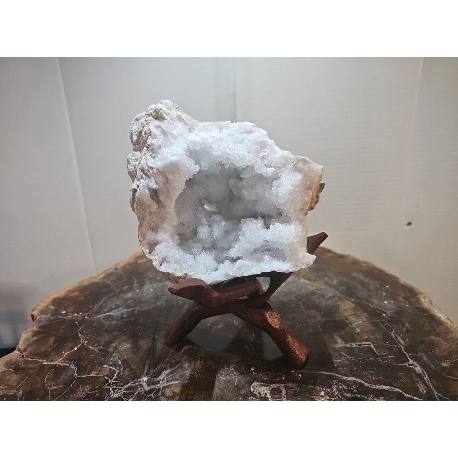 2.66lbs Geode Crystal Moroccan Quartz W /Stand