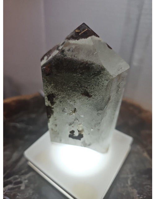 Load image into Gallery viewer, 1.73LB Natural Green Ghost Phantom Quartz Crystal Obelisk Wand Point Healing.
