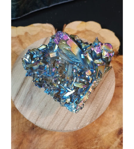 0.68lb Rainbow Aqua Aura Quartz Crystal Cluster Points Titanium Coating
