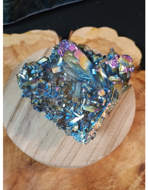 Load image into Gallery viewer, 0.68lb Rainbow Aqua Aura Quartz Crystal Cluster Points Titanium Coating
