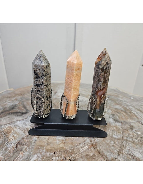 Load image into Gallery viewer, 313g 3Pcs A Set Of Natural Quartz Crystal Jasper Point Tower Polished W/STAND
