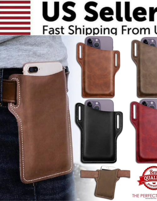 Load image into Gallery viewer, Men Cell Phone Belt Pack Bag Loop Waist Holster Pouch Case Leather Wallet Cover
