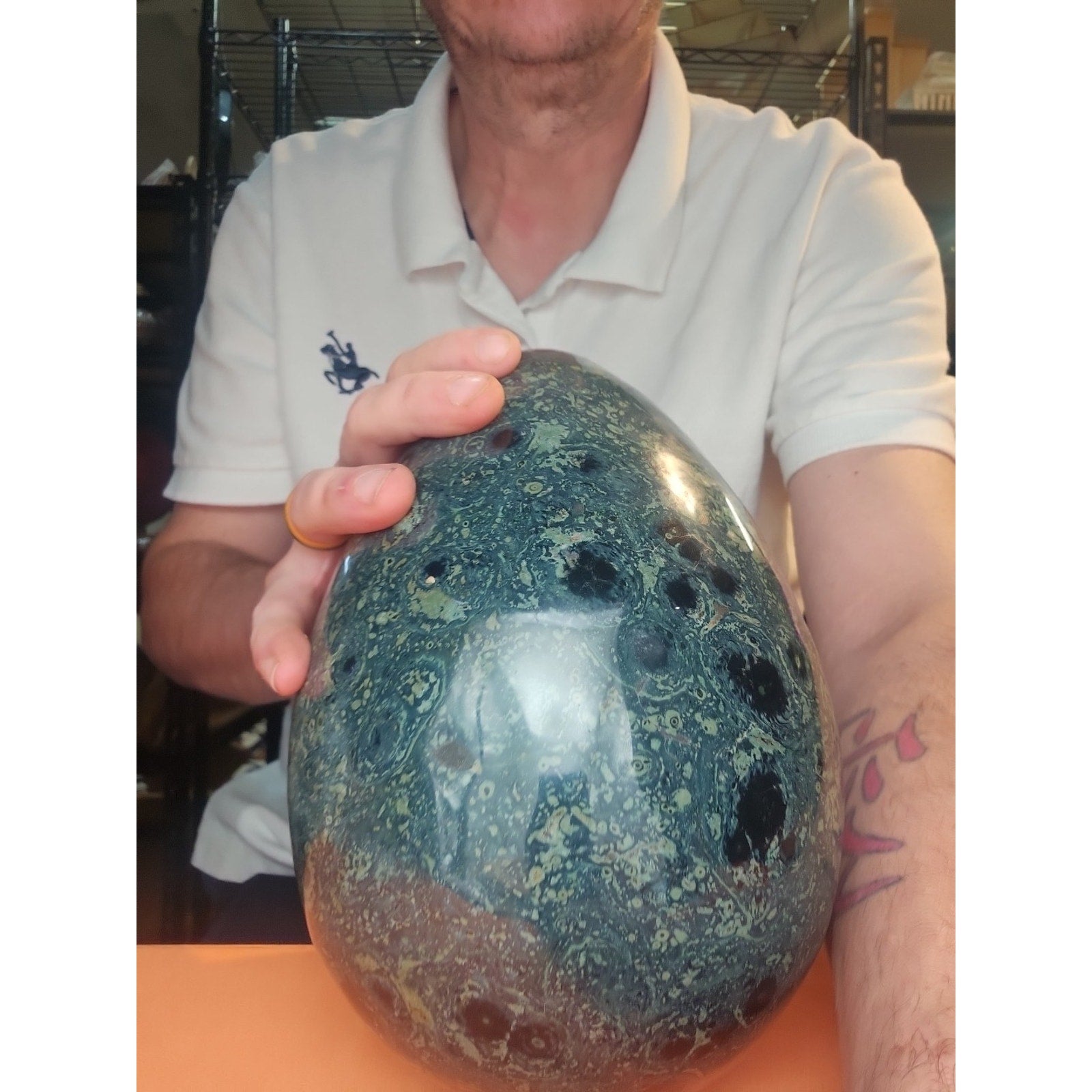 15.2LB Natural Kambaba Jasper Quartz Crystal With Jade Ring Stand