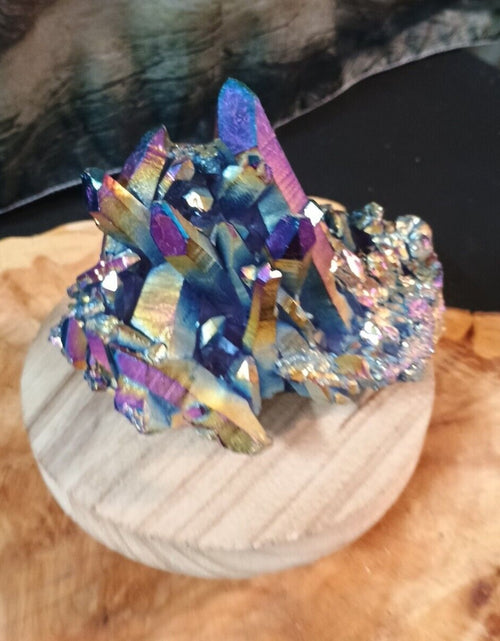 Load image into Gallery viewer, 1.27 Lb Rainbow Aqua Aura Quartz Crystal Cluster Points Titanium Coating
