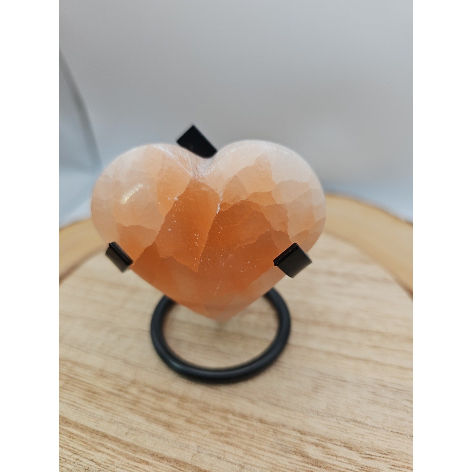 Peach Selenite Palm Stone W/stand 1each
