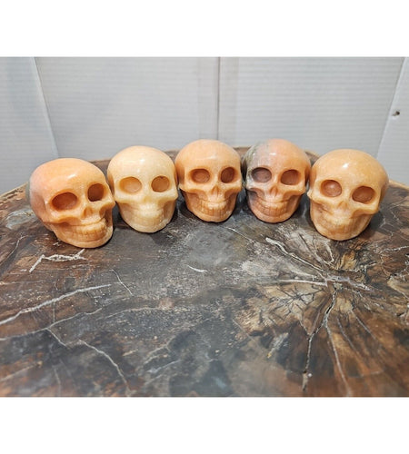 1Pcs Natural Sunstone Quartz Crystal Skull Carving Head Healing Brazil