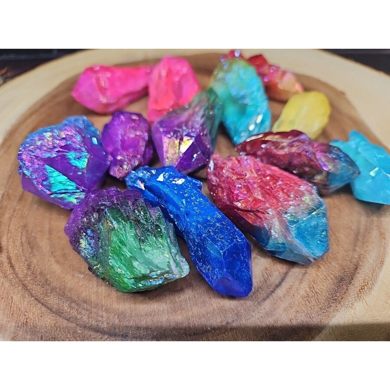 1.80LB 13Pcs Rainbow Aqua Aura Quartz Crystal Cluster Points Titanium Coating