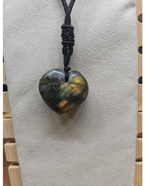 Load image into Gallery viewer, Labradorite Cord Necklace Healing/Protection Heart
