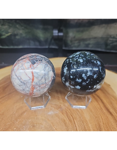 Load image into Gallery viewer, 2Pcs A Set Of Natural Quartz Crystal Jasper Sphere Ball Polished 50-60mm &amp;stand
