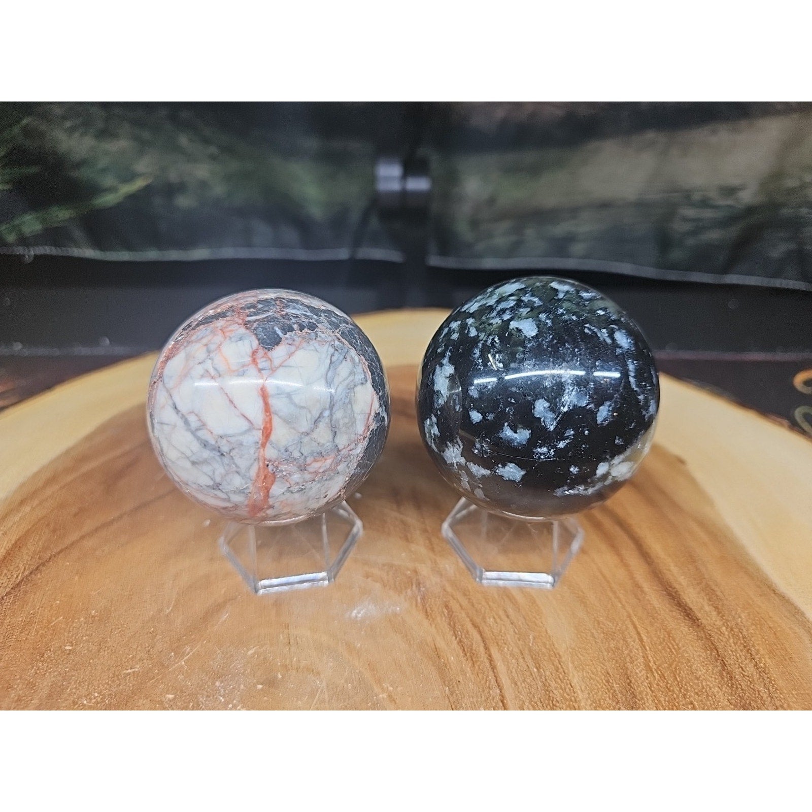 2Pcs A Set Of Natural Quartz Crystal Jasper Sphere Ball Polished 50-60mm &stand