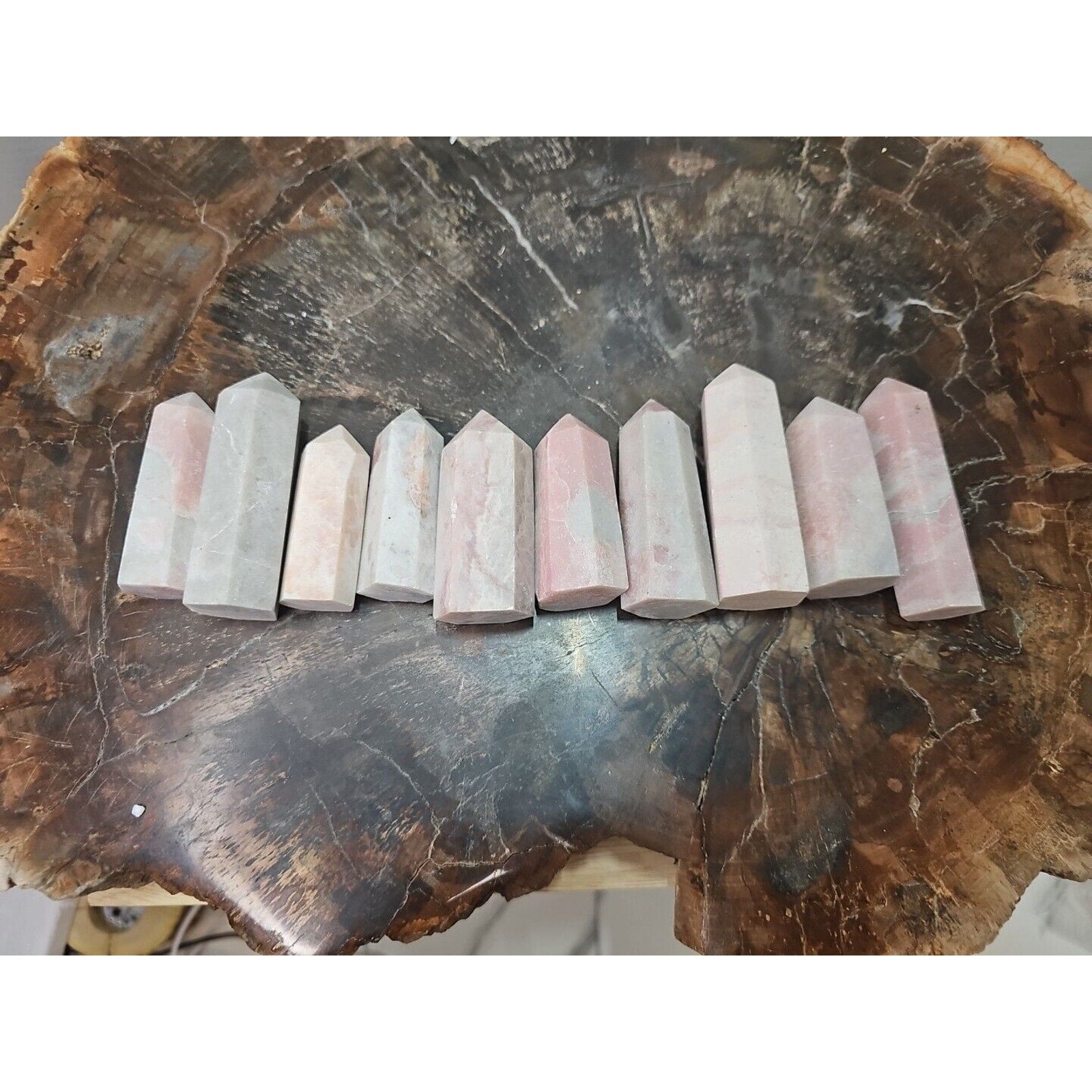 10Pcs Natural Pink Opal Crystal Gem Stone Point Tower Healing Angel Skin