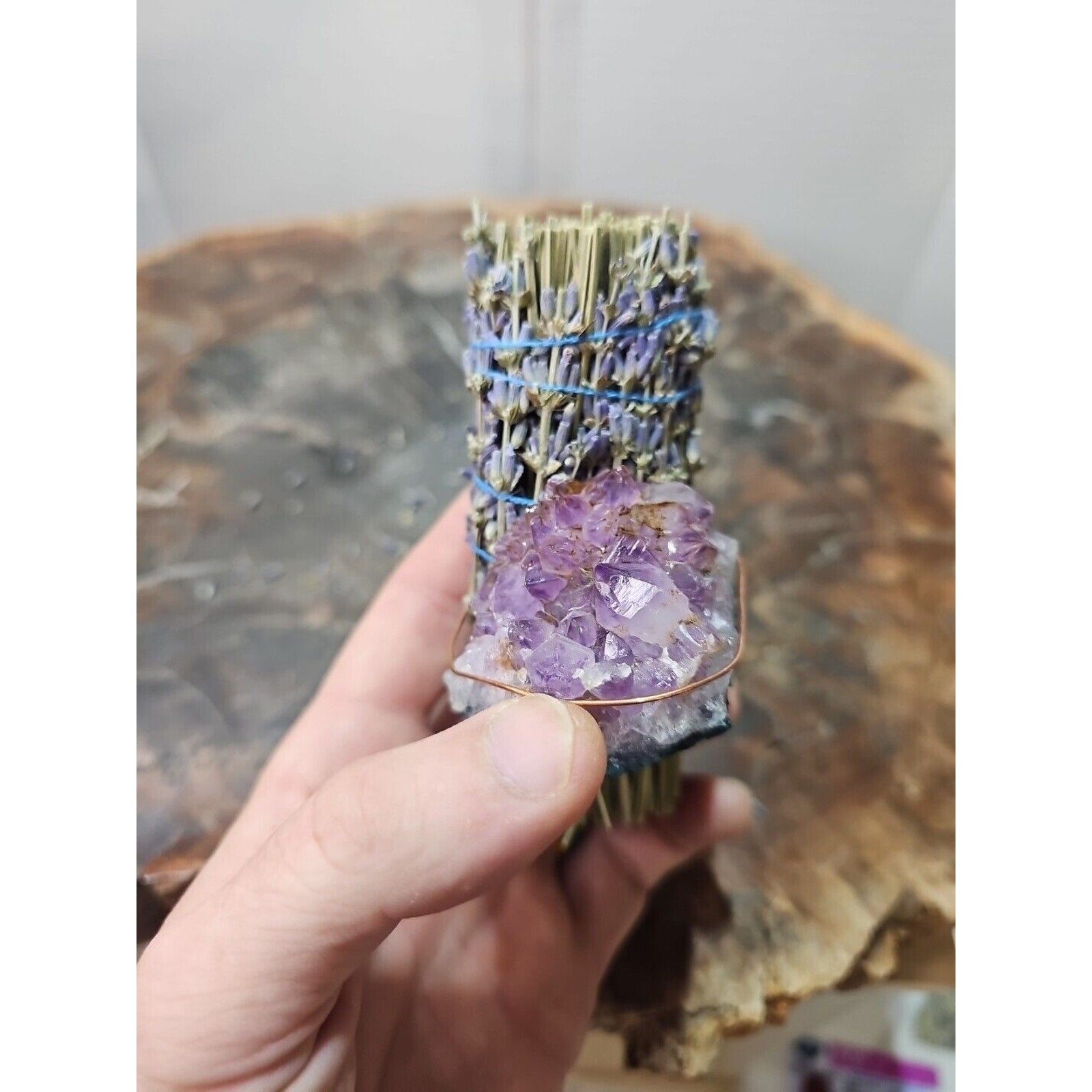 Lavender wrapped crystal W/ Huge Amethyst Healing