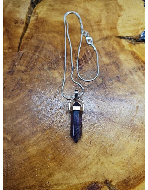 Load image into Gallery viewer, Amethyst Crystal Necklace 16in Silver Chain
