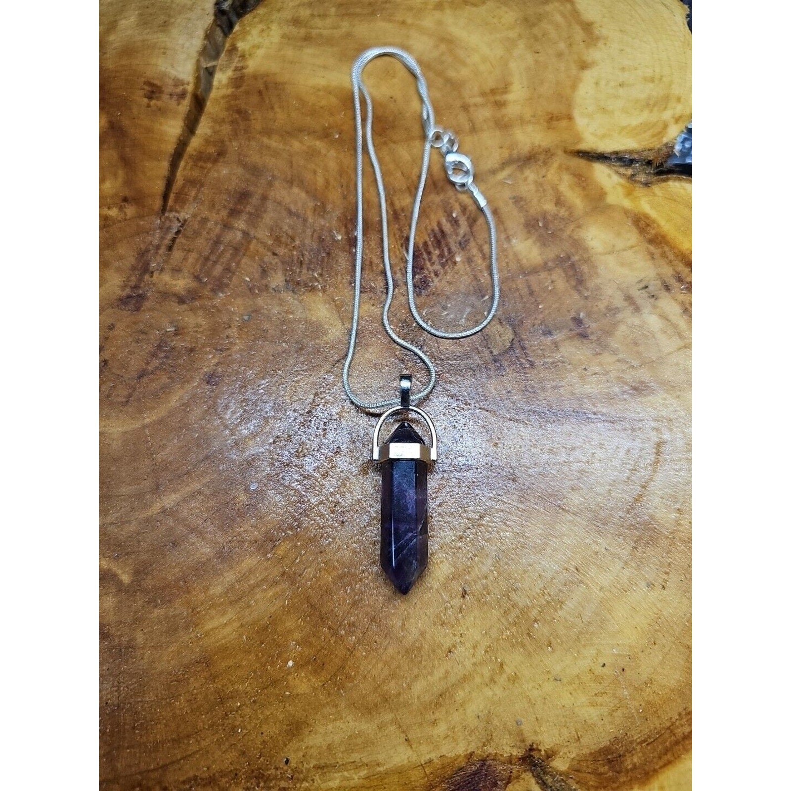 Amethyst Crystal Necklace 16in Silver Chain