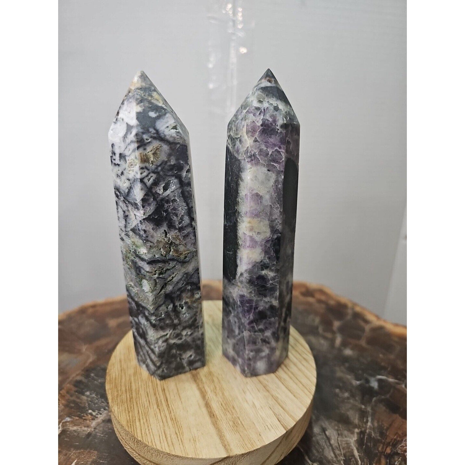 2Pcs Natural Purple Fluorite Quartz Crystal Point Tower Polished