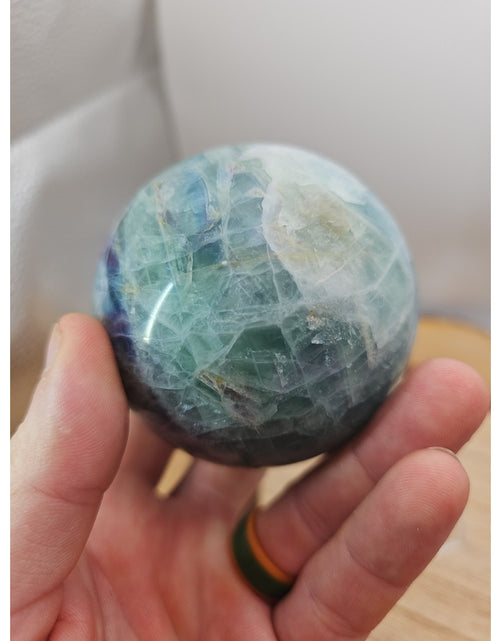 Load image into Gallery viewer, 1.46lb Natural Rainbow Fluorite Quartz Crystal Sphere Ball Polished
