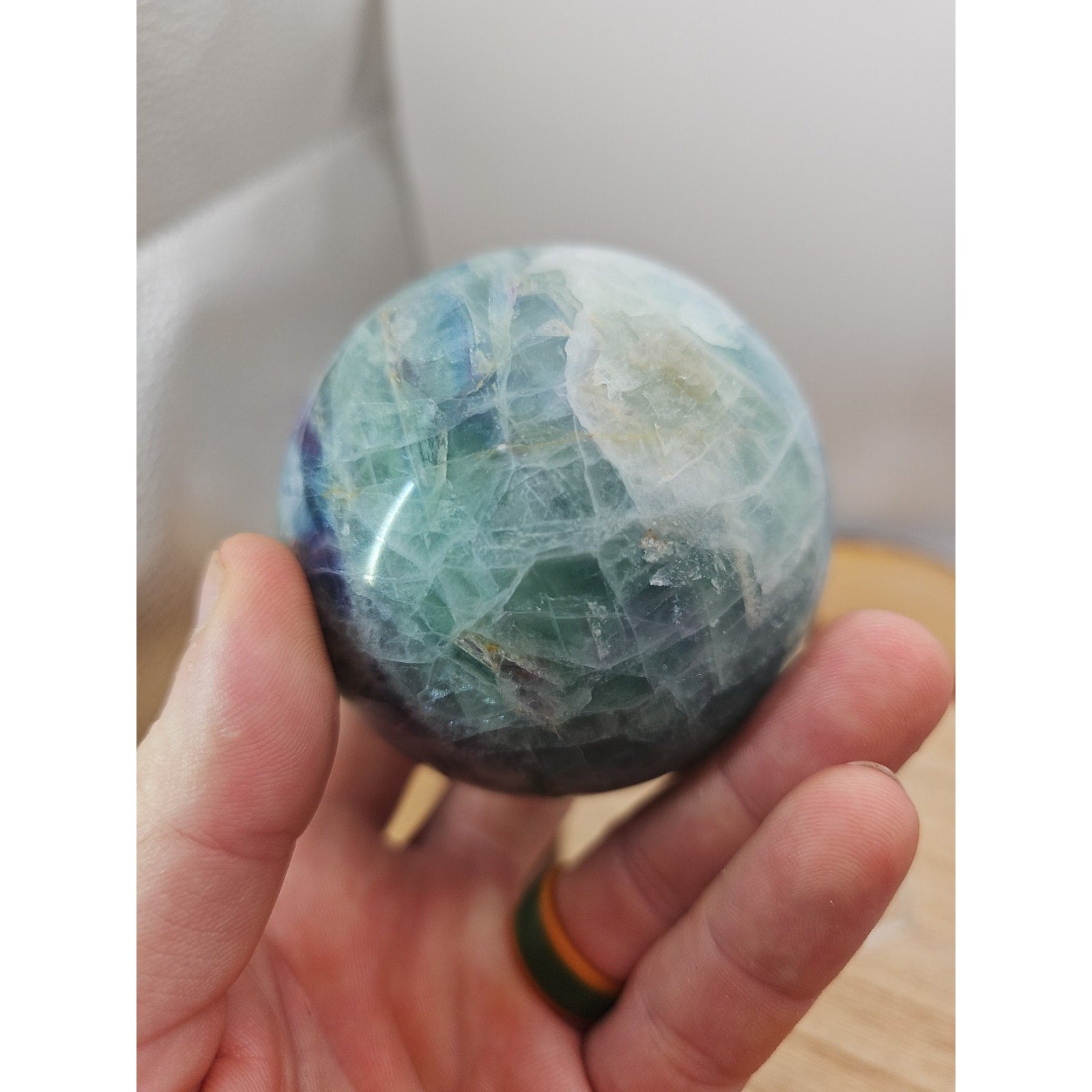 1.46lb Natural Rainbow Fluorite Quartz Crystal Sphere Ball Polished