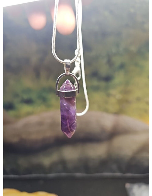 Load image into Gallery viewer, Amethyst Crystal Necklace 16in Silver Chain
