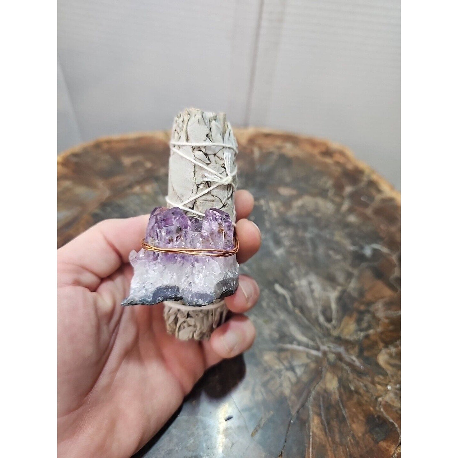 Sage wrapped crystal W/ Huge Amethyst Quartz Healing