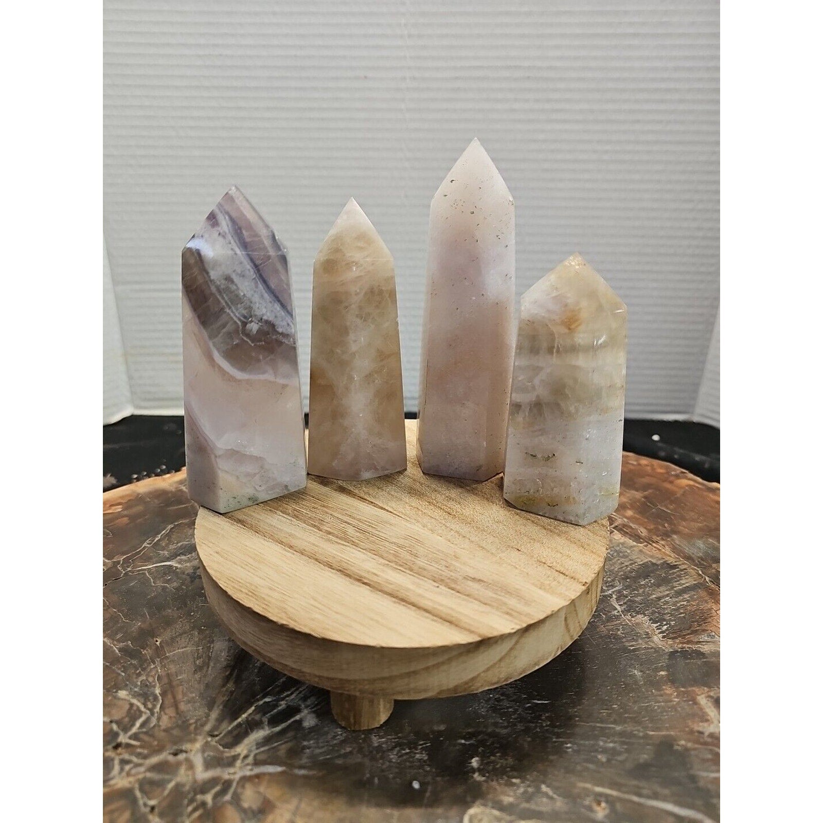 4Pcs Natural Rainbow Fluorite Quartz Crystal Point Tower Polished Healing