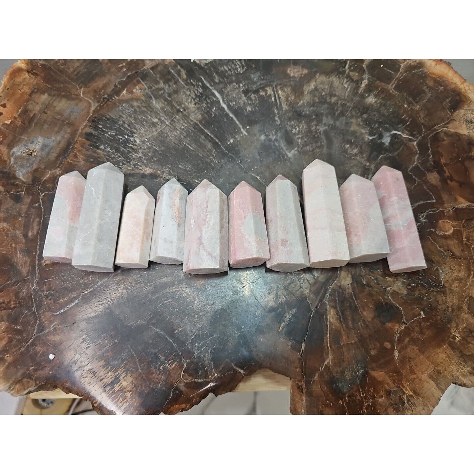 10Pcs Natural Pink Opal Crystal Gem Stone Point Tower Healing Angel Skin