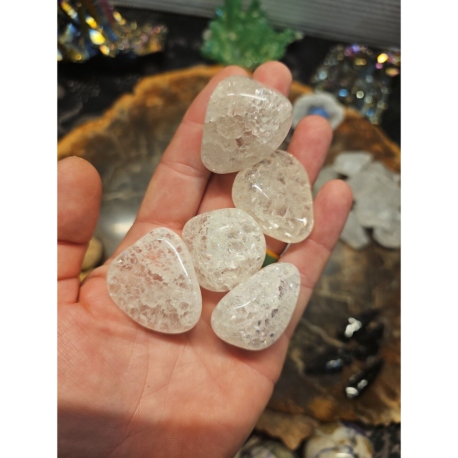 5 Pack Crackel Quartz Tumbled Stones: