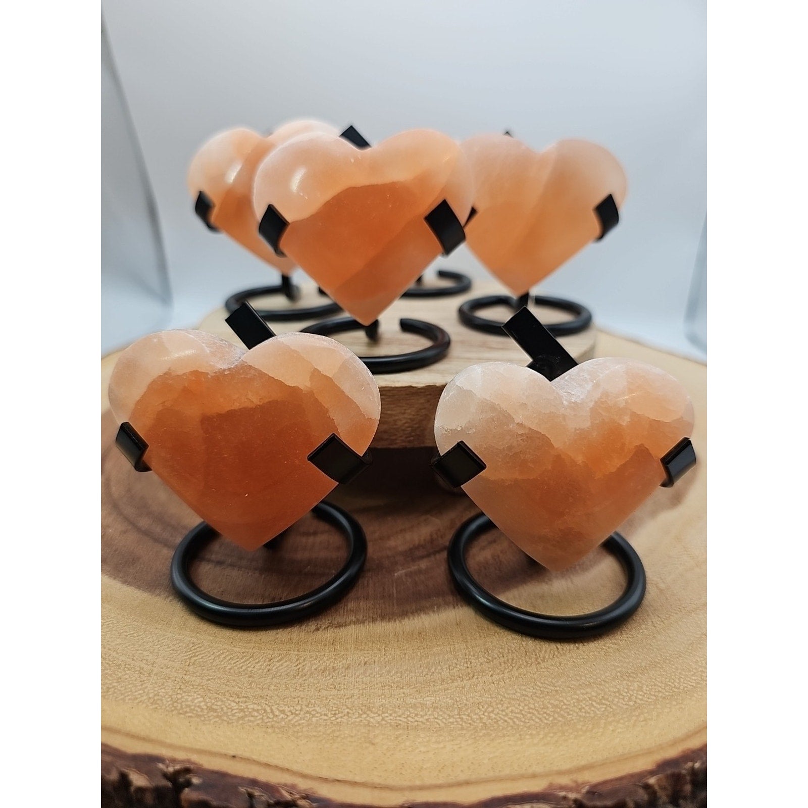 Peach Selenite Palm Stone W/stand 1each