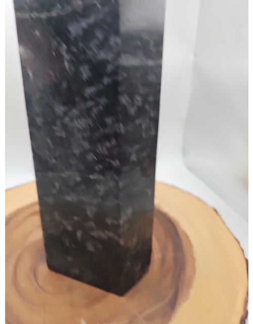 Load image into Gallery viewer, 8.23lb Arfvedsonite Garnet Blue Flashes Crystal Point Tower Polished
