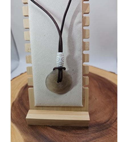 Quartz Lucky Pendant Leather Cord