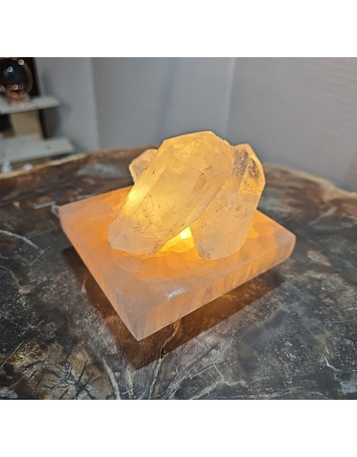 Load image into Gallery viewer, 1.24lb Satin spar recharging plate W/ 3pcs Huge Quartz Crystals &amp; Led Light
