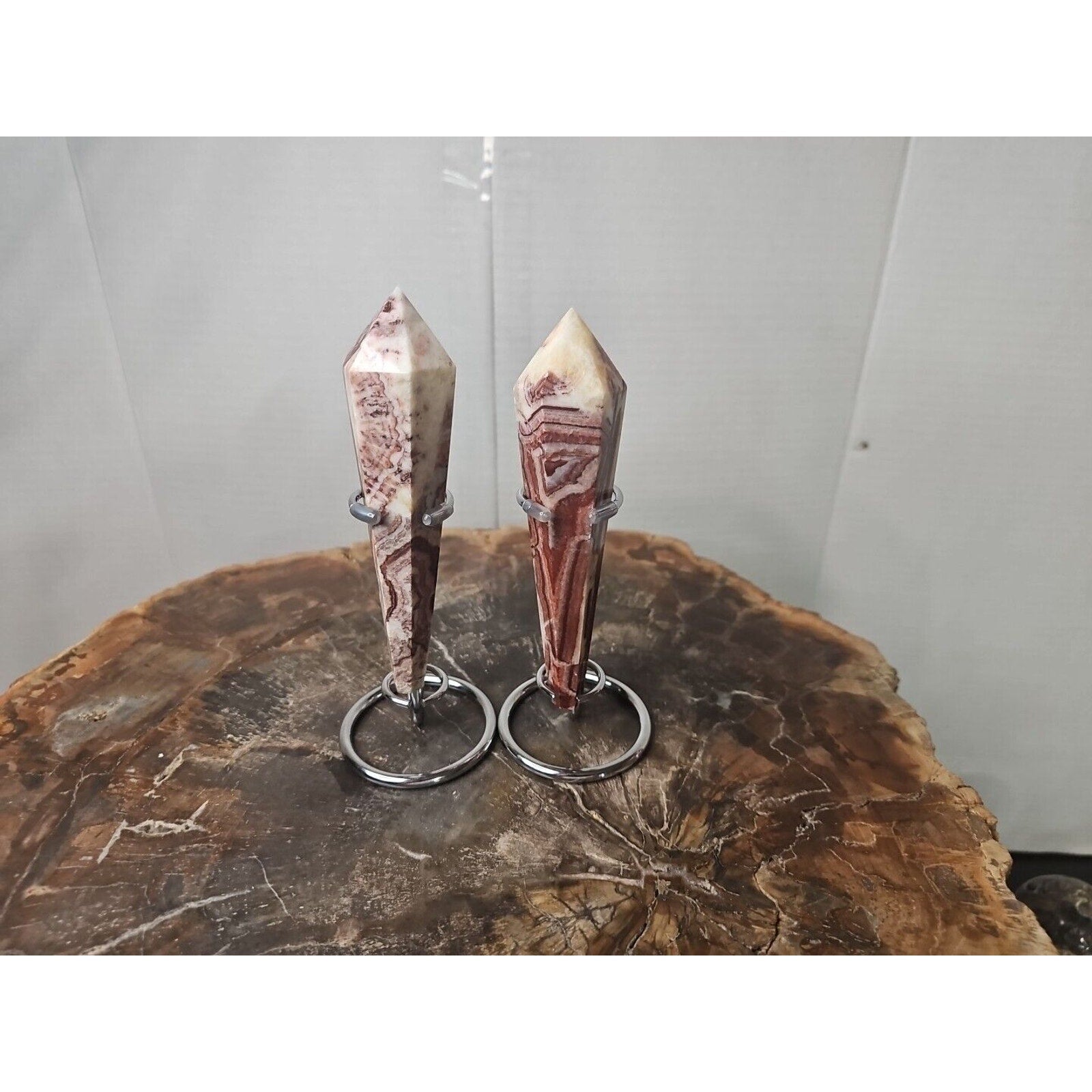 Agate scepter stones 1 Pair 332g W/Stands