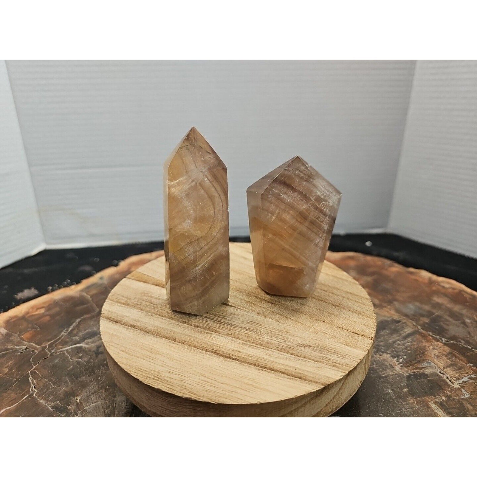 2Pcs Natural Rainbow Fluorite Quartz Crystal Point Tower Polished Healing