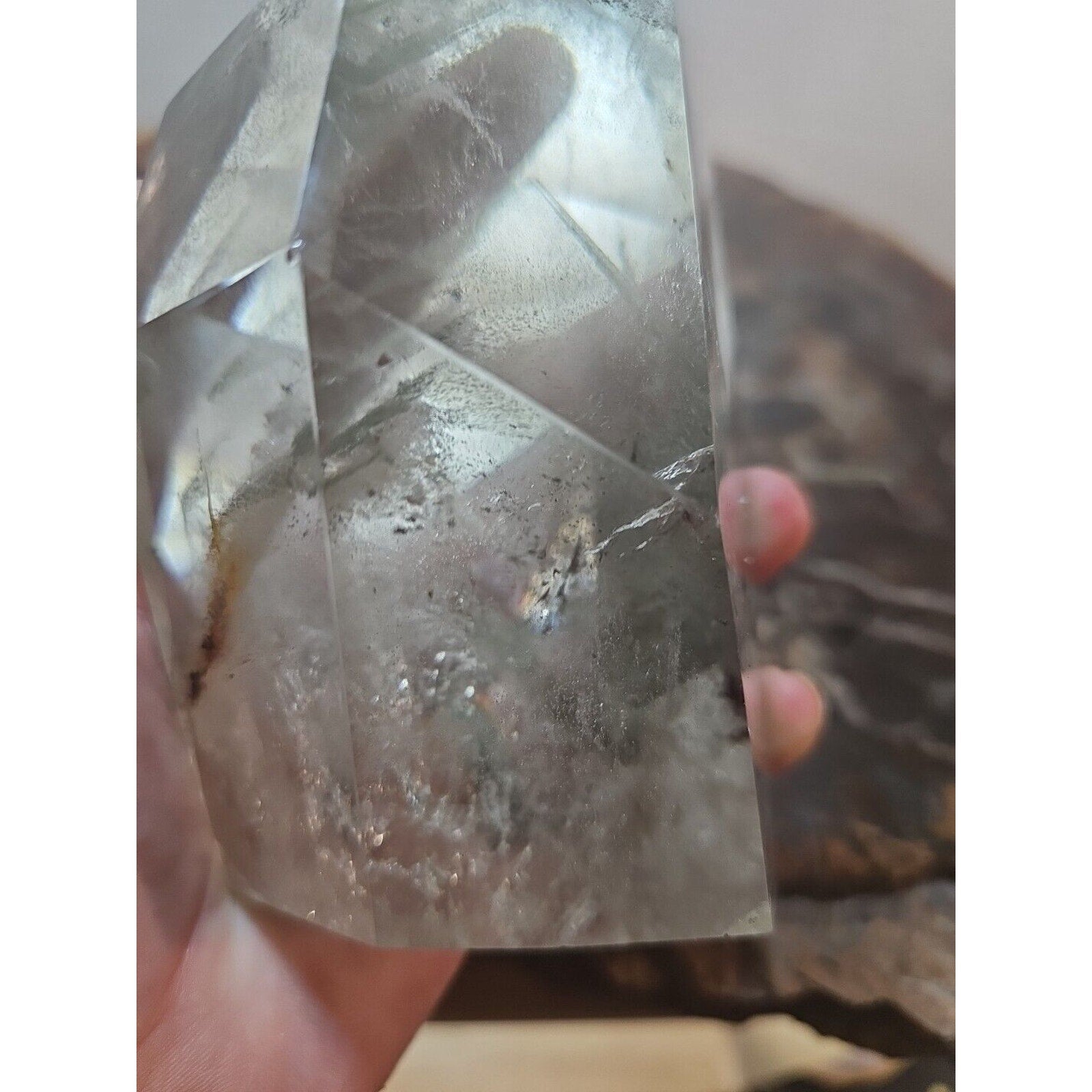 2.7LB Natural Green Ghost Phantom Quartz Crystal Obelisk Wand Point Healing.