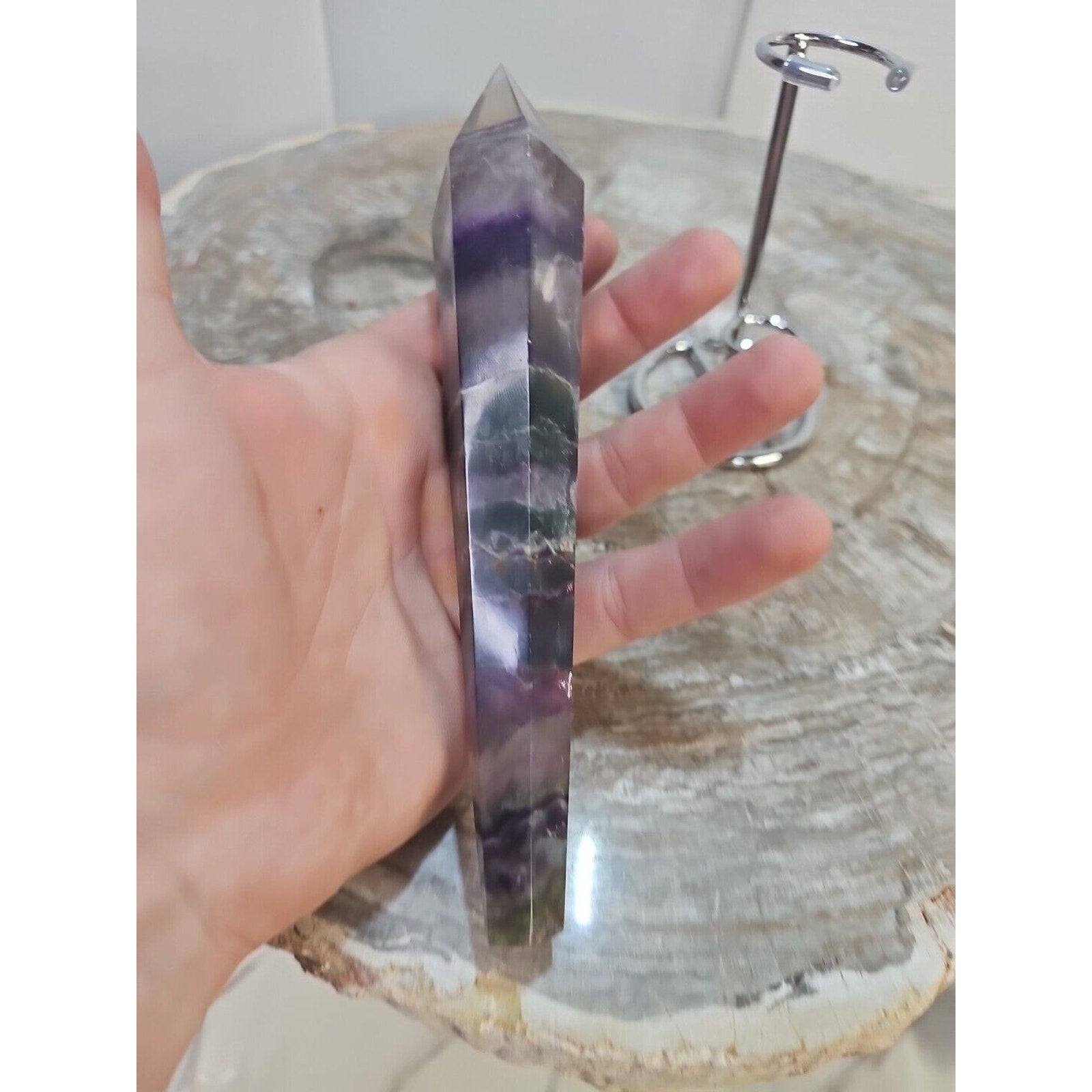 255g Fluorite crystal scepter 7in Long W/STAND