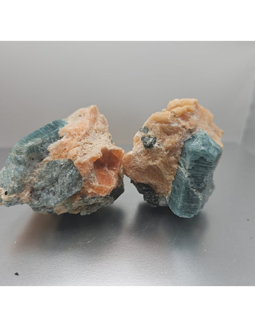 Load image into Gallery viewer, Fluorapatite On Orange Calcite 2pc Raw Specimen. 90lbs
