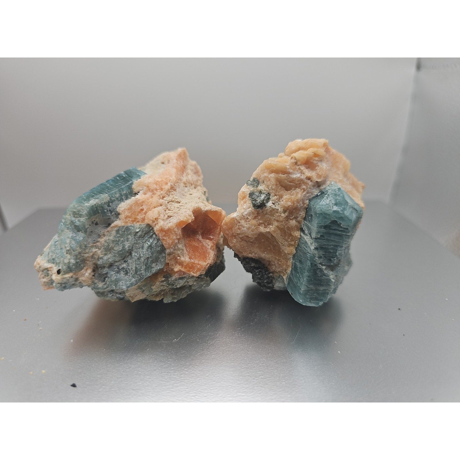 Fluorapatite On Orange Calcite 2pc Raw Specimen. 90lbs