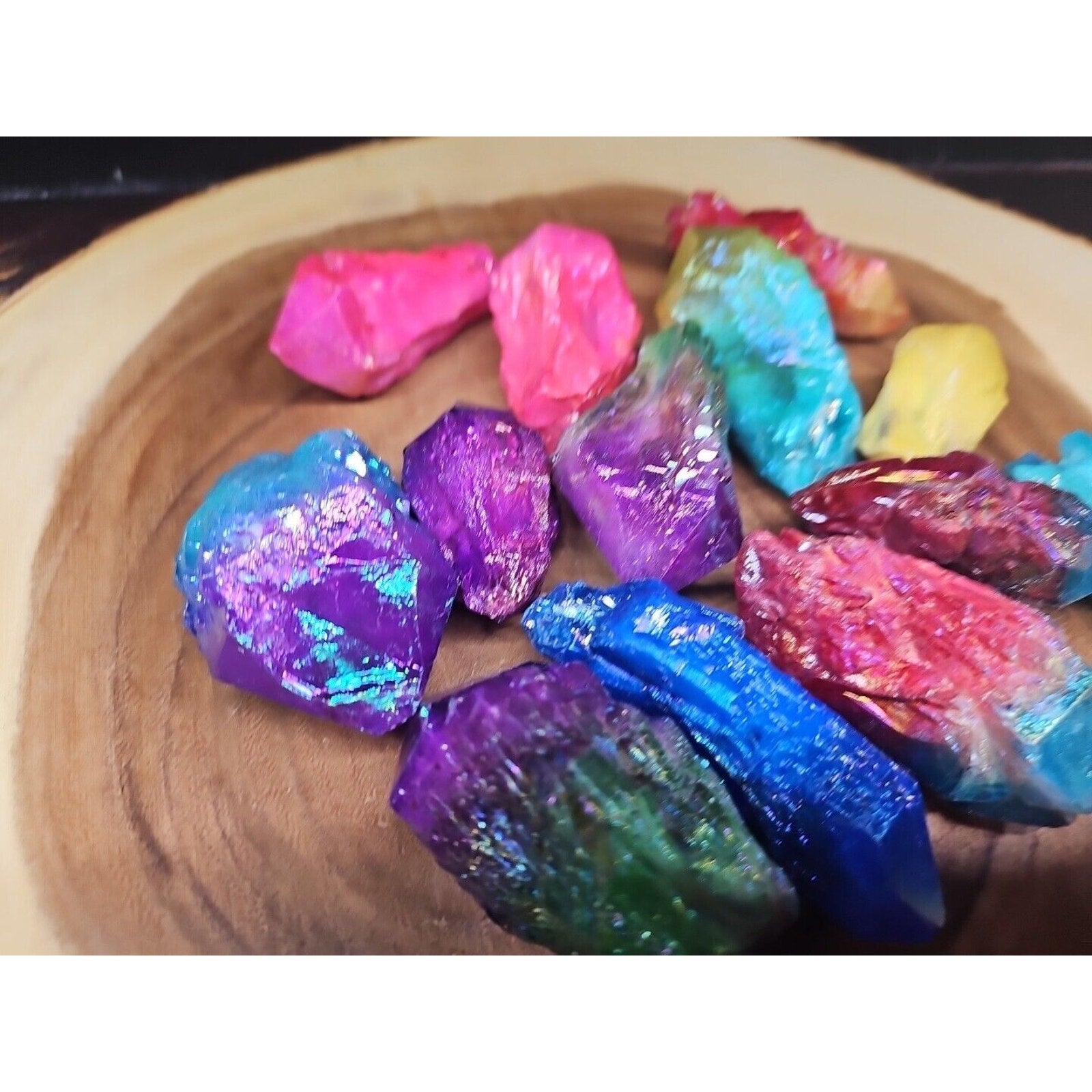 1.80LB 13Pcs Rainbow Aqua Aura Quartz Crystal Cluster Points Titanium Coating